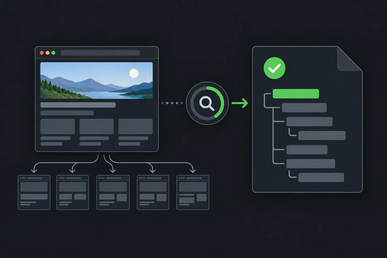 A planned sitemap finder turning a domain into an organized list of page URLs.