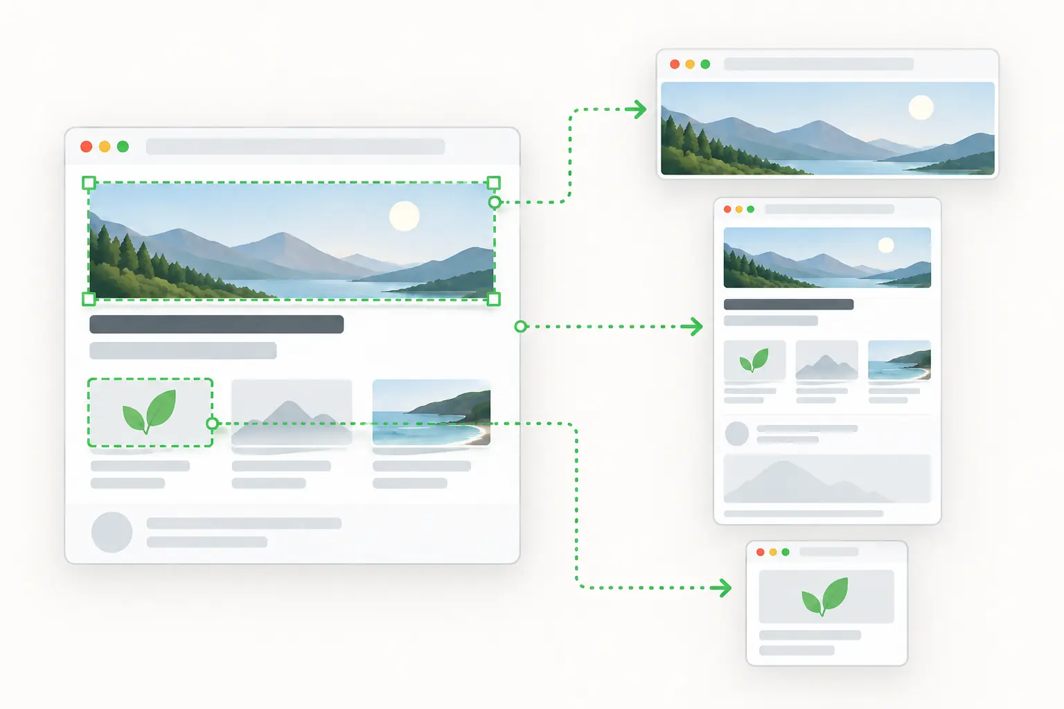 A webpage producing viewport, full-page, and selected-element screenshots.